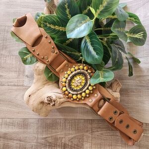 LeatheRock Custom Linked Leather Belt w/Studs, Crystals, & Semi-Precious Stones